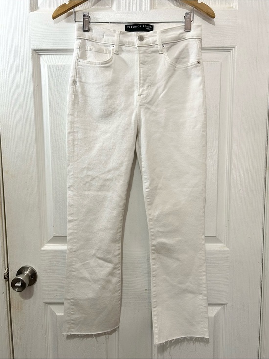 Veronica Beard Denim - Veronica Beard Carly Kick Flare White Jeans Size 28 High Rise Raw Hem Vacation